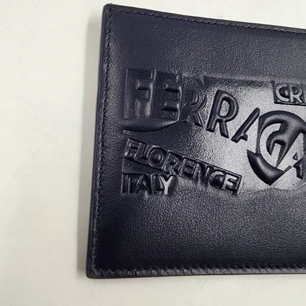 Ferragamo Leather Venna Logo Card Case Men's Midnight Open Top